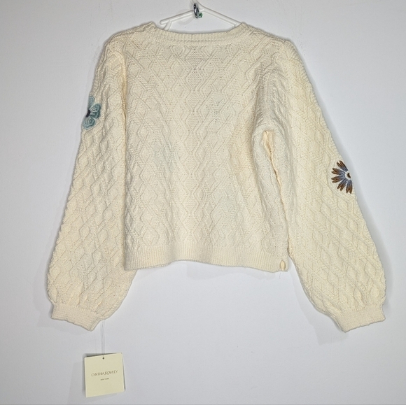 NWT Cynthia Rowley cream blue brown embroidered floral sweater 5T - Picture 4 of 7